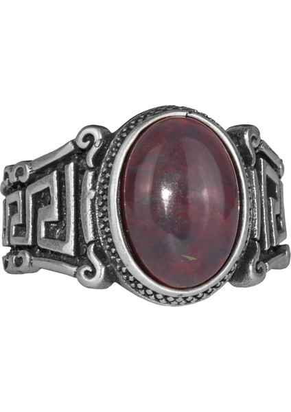 El Yapımı 925 Ayar Gümüş Erkek Yüzük Doğal Etiyopya Opal Taşı - Labirent Tasarımı