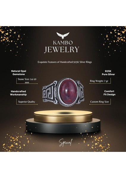 El Yapımı 925 Ayar Gümüş Erkek Yüzük Doğal Etiyopya Opal Taşı - Labirent Tasarımı fiyatları