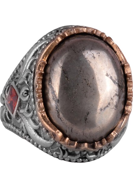 Doğal Taş Yüzük - El Yapımı 925 Ayar Gümüş Yüzük - El Işi Yüzük (Pirit)
