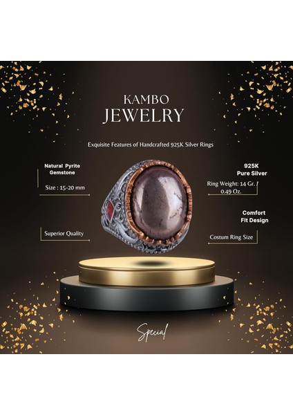 Doğal Taş Yüzük - El Yapımı 925 Ayar Gümüş Yüzük - El Işi Yüzük (Pirit) fiyatları