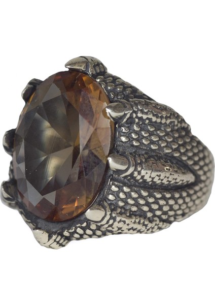 Sert 925 Ayar Gümüş Erkek Yüzük, Yapay Sultanit Taşı, Kartal Pençesi Tasarımı