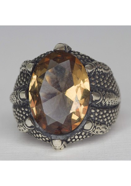 Sert 925 Ayar Gümüş Erkek Yüzük, Yapay Sultanit Taşı, Kartal Pençesi Tasarımı fiyatları