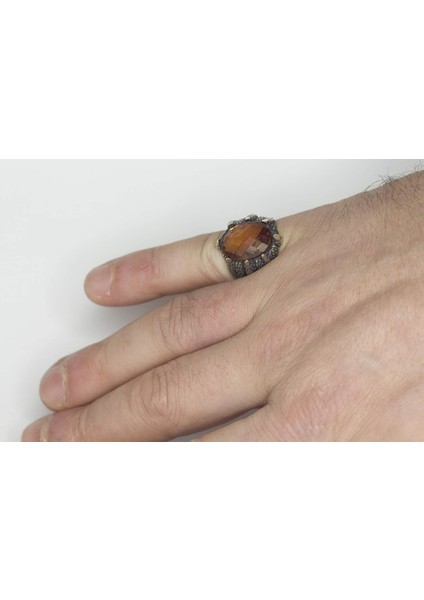 Sert 925 Ayar Gümüş Erkek Yüzük, Yapay Sultanit Taşı, Kartal Pençesi Tasarımı modelleri