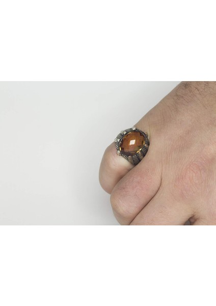 Sert 925 Ayar Gümüş Erkek Yüzük, Yapay Sultanit Taşı, Kartal Pençesi Tasarımı fırsatları