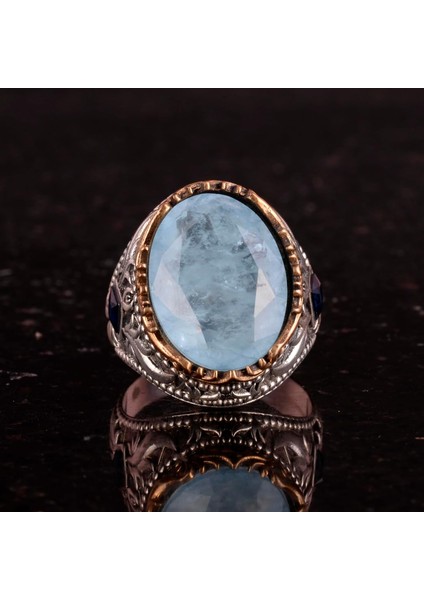 Yapay Taş Yüzük - El Yapımı Erkek Yüzüğü - Şık 925 Ayar Gümüş Erkek Yüzüğü (Yapılan Açık Mavi Paraiba) fırsatları