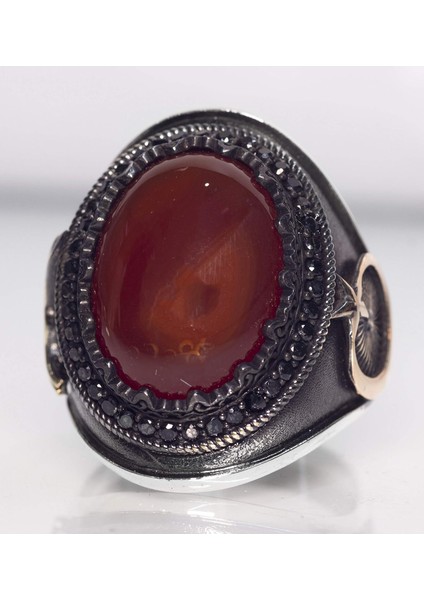 Erkek 925 Ayar Gümüş Yüzük Doğal Kırmızı Akik Taşı ile fiyatları