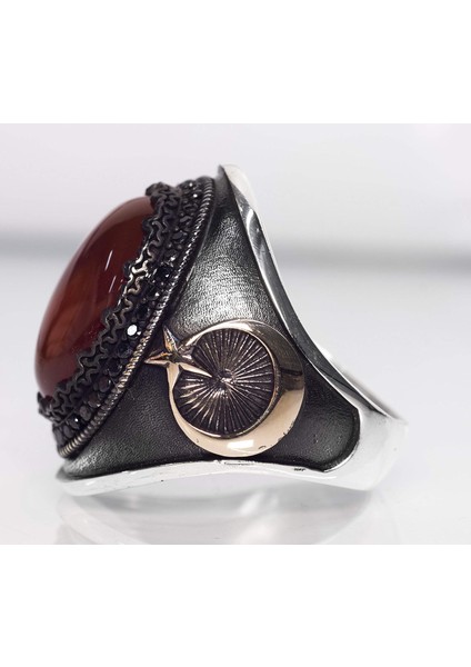 Erkek 925 Ayar Gümüş Yüzük Doğal Kırmızı Akik Taşı ile modelleri