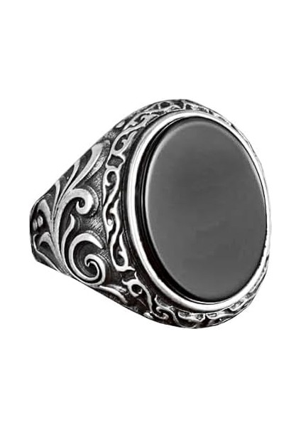 925 Ayar Gümüş Erkek Yüzük Doğal Siyah Oniks Taşı ile