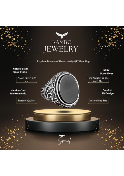 925 Ayar Gümüş Erkek Yüzük Doğal Siyah Oniks Taşı ile fiyatları
