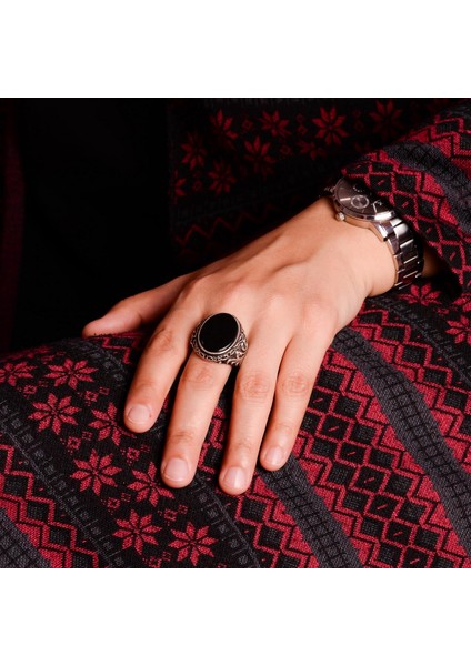 925 Ayar Gümüş Erkek Yüzük Doğal Siyah Oniks Taşı ile modelleri