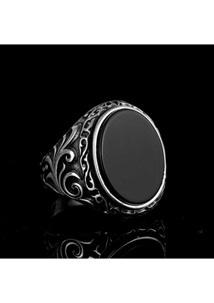 925 Ayar Gümüş Erkek Yüzük Doğal Siyah Oniks Taşı ile fırsatları
