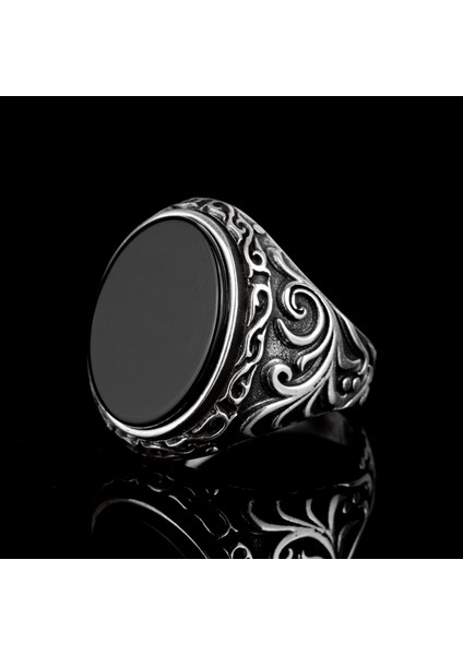 925 Ayar Gümüş Erkek Yüzük Doğal Siyah Oniks Taşı ile indirimleri
