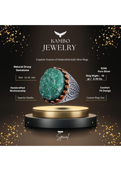 Erkekler Için Druzy Kuvars Taşlı - 925 Gümüş Erkek Yüzük fiyatları