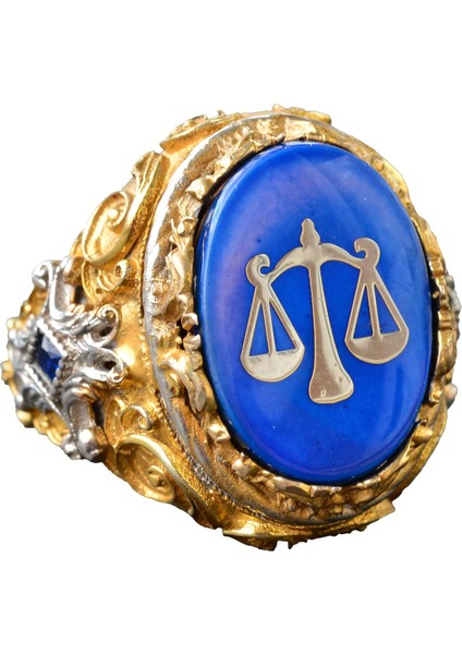 Mavi Taş Erkek Yüzük, Altın Kaplama 925 Ayar Gümüş Terazi Tasarımı