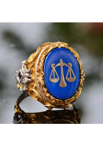 Mavi Taş Erkek Yüzük, Altın Kaplama 925 Ayar Gümüş Terazi Tasarımı modelleri