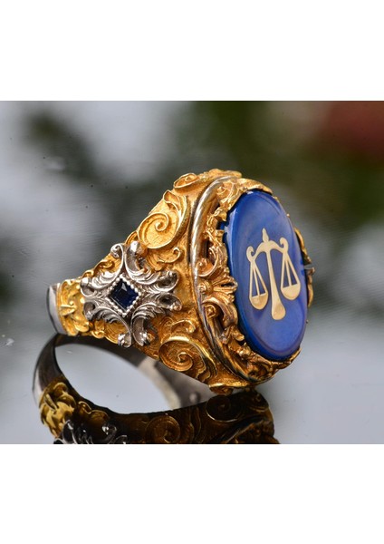 Mavi Taş Erkek Yüzük, Altın Kaplama 925 Ayar Gümüş Terazi Tasarımı fırsatları