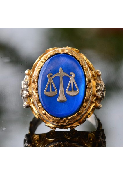 Mavi Taş Erkek Yüzük, Altın Kaplama 925 Ayar Gümüş Terazi Tasarımı indirimleri