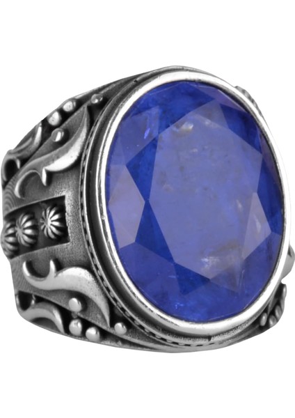 925 Ayar Gümüş Yüzük, Tasarım Gümüş Erkek Yüzüğü (Lacivert Paraiba Yapay Taş)