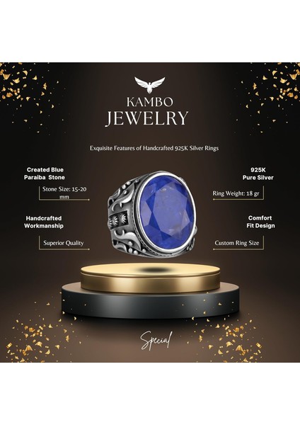 925 Ayar Gümüş Yüzük, Tasarım Gümüş Erkek Yüzüğü (Lacivert Paraiba Yapay Taş) fiyatları