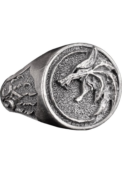 Kurt Yaban Hayatı Yüzüğü, Kurt Başlı Oksitlenmiş Yüzük, Erkek 925 Ayar Gümüş Yüzük