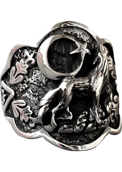 Erkek 925 Ayar Katı Gümüş Kurt Yüzük - Cesur Vahşi Yaşam Ilhamlı Erkek Yüzük