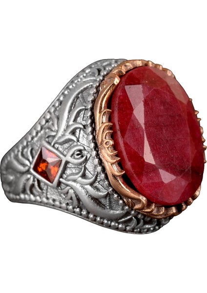 925 Ayar Gümüş Erkek Yüzük, Doğal Yakut Taşlı Yüzük