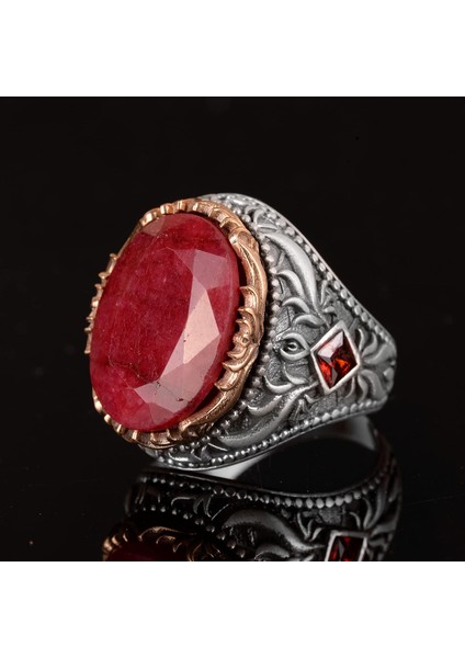 925 Ayar Gümüş Erkek Yüzük, Doğal Yakut Taşlı Yüzük fırsatları