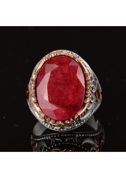 925 Ayar Gümüş Erkek Yüzük, Doğal Yakut Taşlı Yüzük indirimleri