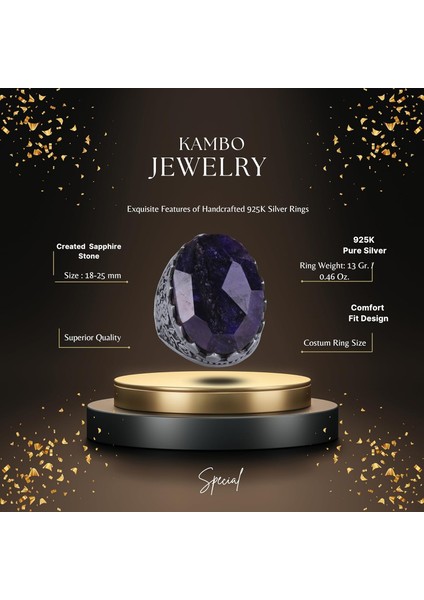 925 Ayar Gümüş Yüzük - Gül Desenli Yüzük - Yapay Taş Yüzük - El Yapımı Yüzük (Yapay Safir) fiyatları