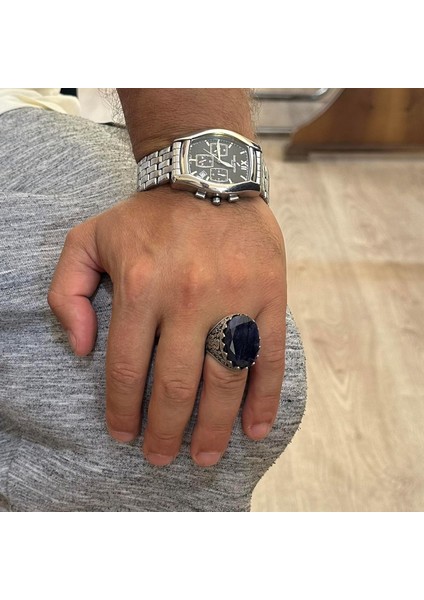 925 Ayar Gümüş Yüzük - Gül Desenli Yüzük - Yapay Taş Yüzük - El Yapımı Yüzük (Yapay Safir) modelleri