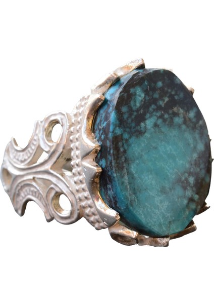 Doğal Arizona Turkuaz Taş Yüzük - Ham Taş Gümüş Erkek Yüzüğü