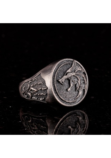 Kurt Yaban Hayatı Yüzüğü, Kurt Başlı Oksitlenmiş Yüzük, Erkek 925 Ayar Gümüş Yüzük fırsatları