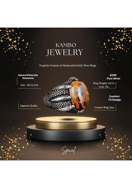 Doğal Pietersite Taş Yüzük, Pençe Yüzük, El Yapımı Erkek Yüzük, 925 Ayar Gümüş Yüzük fiyatları