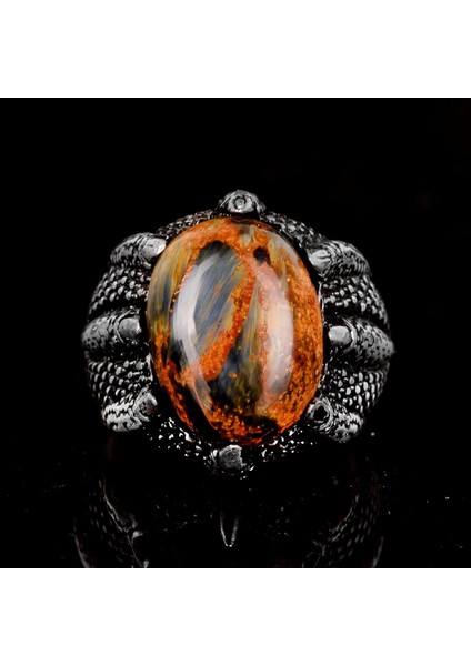 Doğal Pietersite Taş Yüzük, Pençe Yüzük, El Yapımı Erkek Yüzük, 925 Ayar Gümüş Yüzük indirimleri