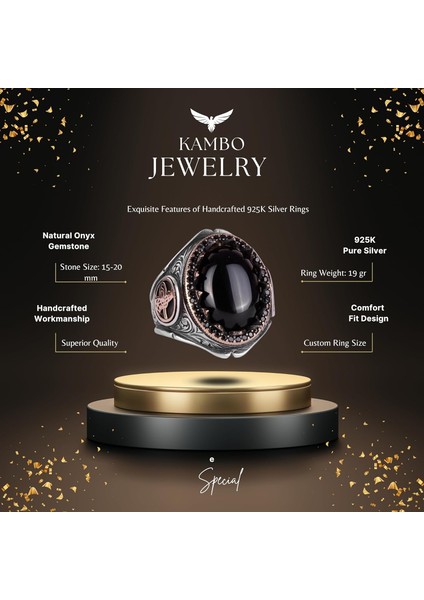 925K Katı Gümüş Erkek Yüzük Doğal Taşlarla - El Yapımı Şıklık (Oniks Taşı) fiyatları