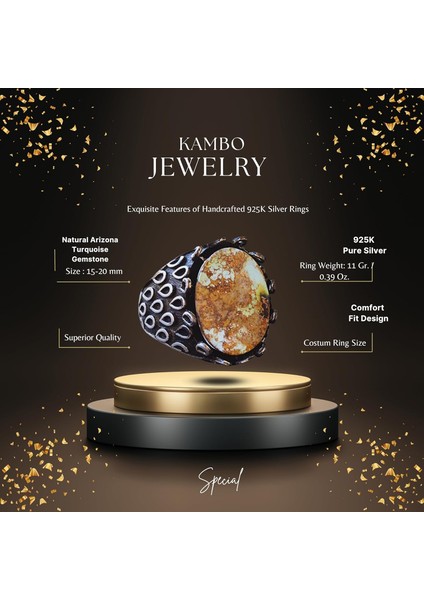 Arizona Turkuaz Taşlı Yüzük - Erkekler Için Sterlin Gümüş Yüzük fiyatları