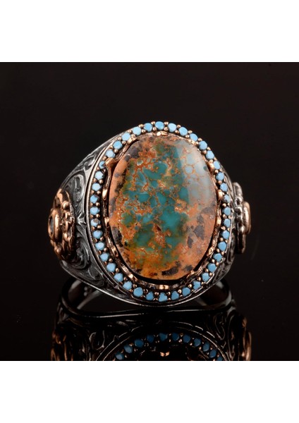 Erkekler Için El Yapımı Doğal Arizona Turkuaz Taşı Yüzük, 925 Ayar Gümüş Yüzük, Sultan Yüzüğü (Model-9) fırsatları