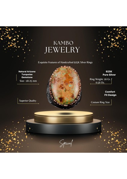 925 Ayar Gümüş Yüzük, Doğal Arizona Turkuaz Taşlı Yüzük fiyatları