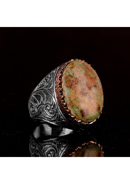 925 Ayar Gümüş Yüzük, Doğal Arizona Turkuaz Taşlı Yüzük fırsatları