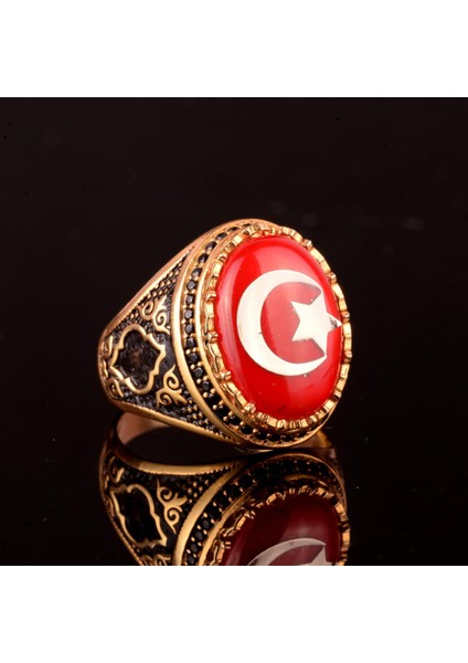 925 Ayar Gümüş Yüzük - Sembol Yüzükler - Erkek Yüzükleri (Yıldız ve Hilal) fırsatları