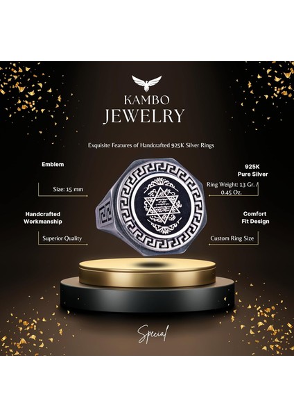 925 Ayar Gümüş Yüzük - Yunan Anahtar Deseni Erkek Yüzüğü - El Yapımı Yüzük fiyatları