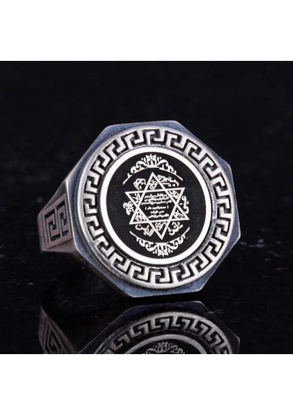 925 Ayar Gümüş Yüzük - Yunan Anahtar Deseni Erkek Yüzüğü - El Yapımı Yüzük indirimleri