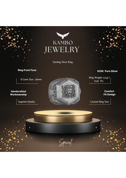 Erkekler Için 925 Ayar Gümüş Yüzük, Cesur Sembol Yüzük (Aslan) fiyatları