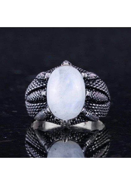 925 Ayar Gümüş Erkek Yüzük, Doğal Taşlı, El Yapımı Vintage Tasarım Pençeli Yüzük (Larimar) fırsatları