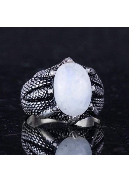 925 Ayar Gümüş Erkek Yüzük, Doğal Taşlı, El Yapımı Vintage Tasarım Pençeli Yüzük (Larimar) indirimleri