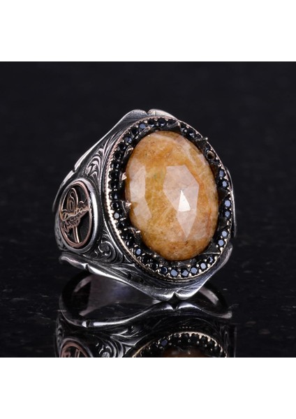 925 Ayar Katı Gümüş Erkek Yüzüğü Doğal Taşlarla - El Yapımı Zarafet (Sarı Safir Taşı) fiyatları