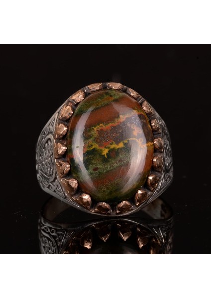 Doğal Kan Taşı Yüzük, Erkek Yüzüğü, 925 Ayar Gümüş Yüzük, Kırmızı fiyatları