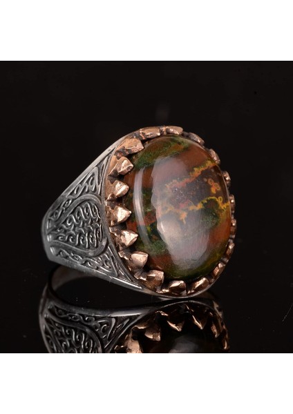 Doğal Kan Taşı Yüzük, Erkek Yüzüğü, 925 Ayar Gümüş Yüzük, Kırmızı modelleri