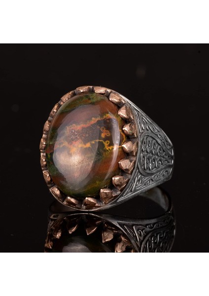 Doğal Kan Taşı Yüzük, Erkek Yüzüğü, 925 Ayar Gümüş Yüzük, Kırmızı fırsatları