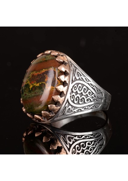 Doğal Kan Taşı Yüzük, Erkek Yüzüğü, 925 Ayar Gümüş Yüzük, Kırmızı indirimleri